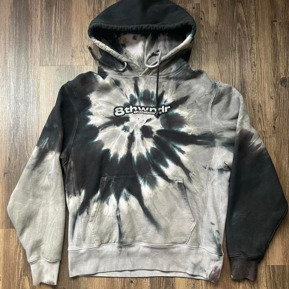8thwndr Skateboards Tie Dye Spiral Hoodie Gray Black Mens Medium Streetwear